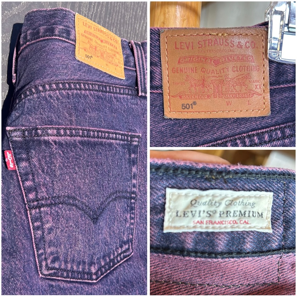 Levi's 501 90s Mid Rise Straight Leg Purple Denim Jeans - Button Fly